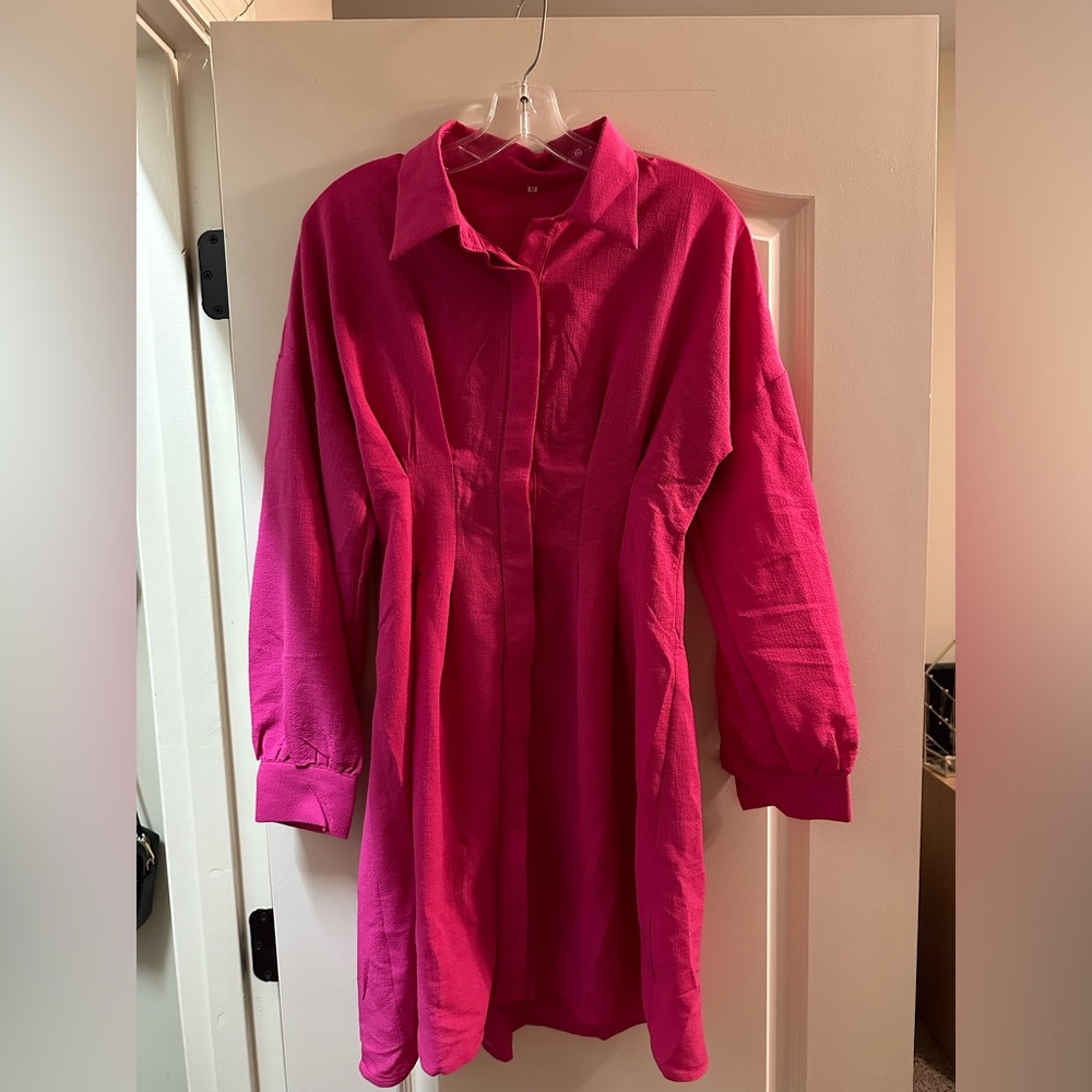 Hot pink button-up dress